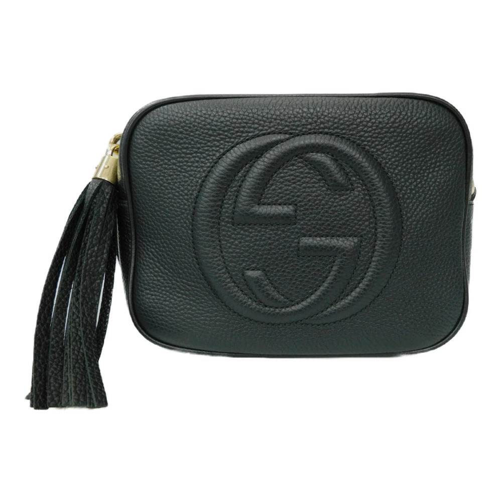 GUCCI Sawhorse Mall Disco Bag GG Black Leather
